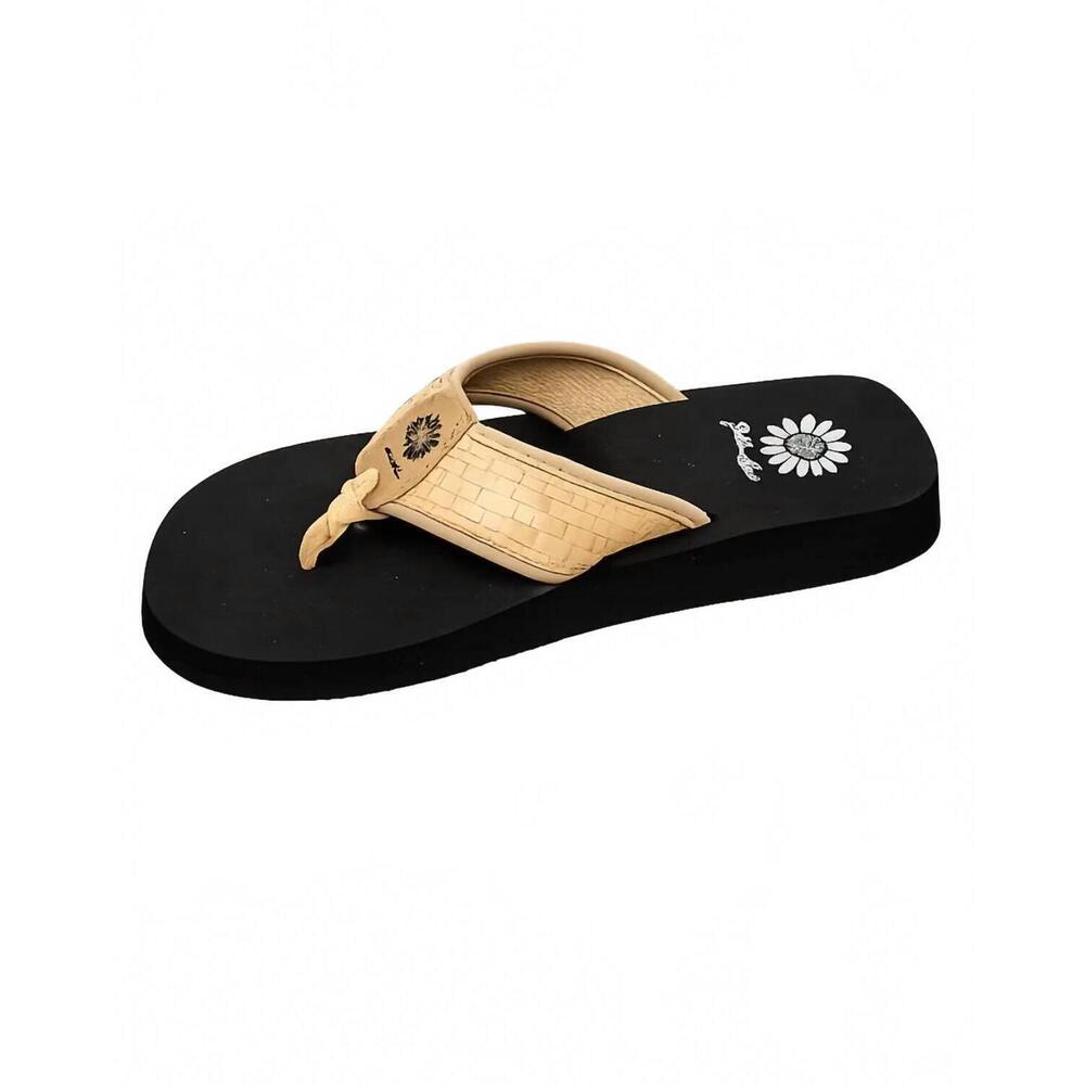 NEW YELLOWBOX women's fiori flip-flops in black - Picture 2 of 2